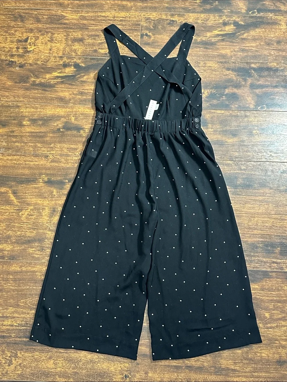 🖤 LOVESTITCH Black Polka Dot Wide Leg Romper L NWT • Open Back Crisscross! 🖤